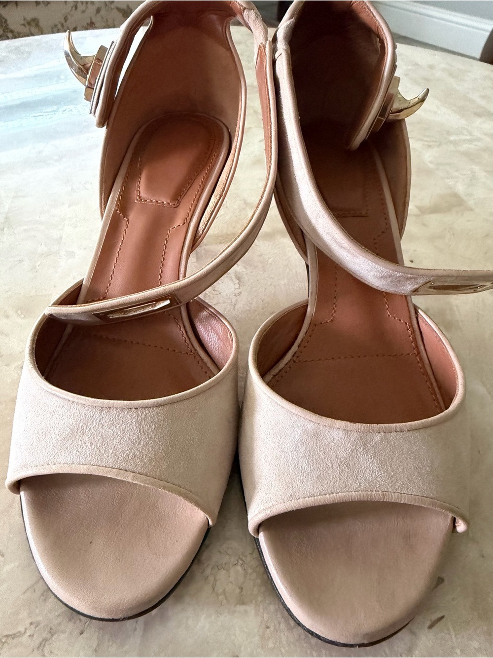 Givenchy Blush Beige Open-Toe Suede Shark lock Ankle-Strap Sandals 36